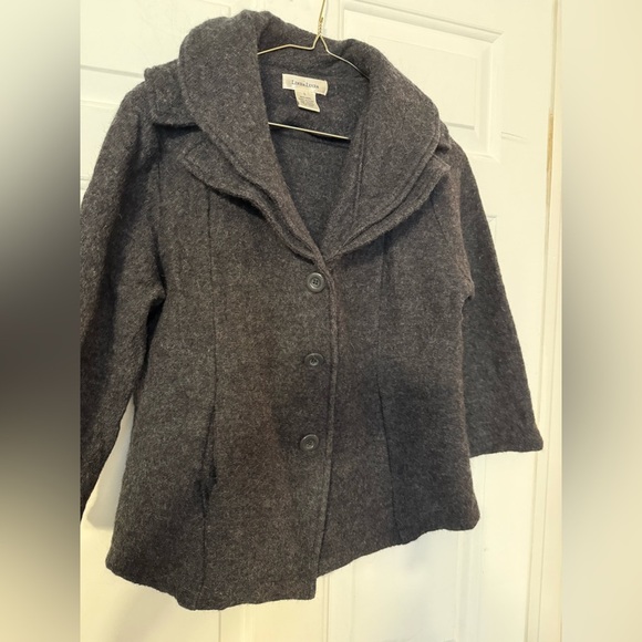 Linda Lucia 100% Wool Woman’s Double Collar Gray Cropped Jacket Cardigan Large - Picture 4 of 6